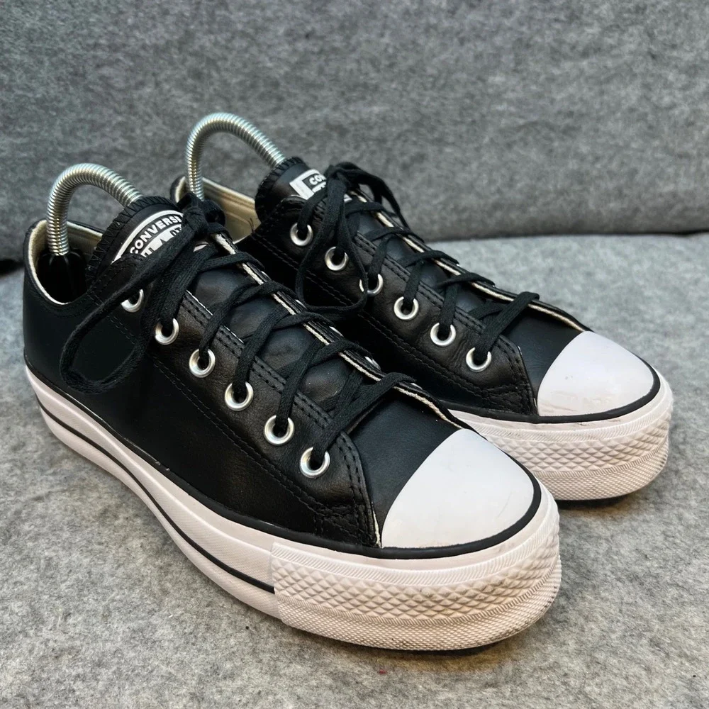 Converse All Star Leather Platform Sneakers Black Low Top Women's Shoes Size 8.5